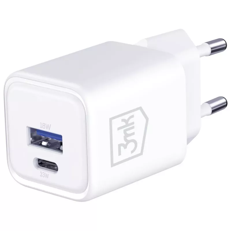 Nástenná nabíjačka 3MK Hyper Charger PD 33W GaN QC4+ biela – USB-C PD 33W, GaN, Quick Charge 4+