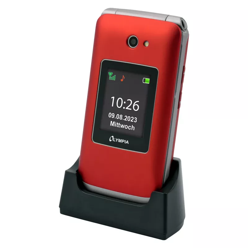 Flip telefón Olympia VITUS 4G — 2,8 palca (7,11 cm) LCD, Bluetooth, FM rádio, 147 g, červený