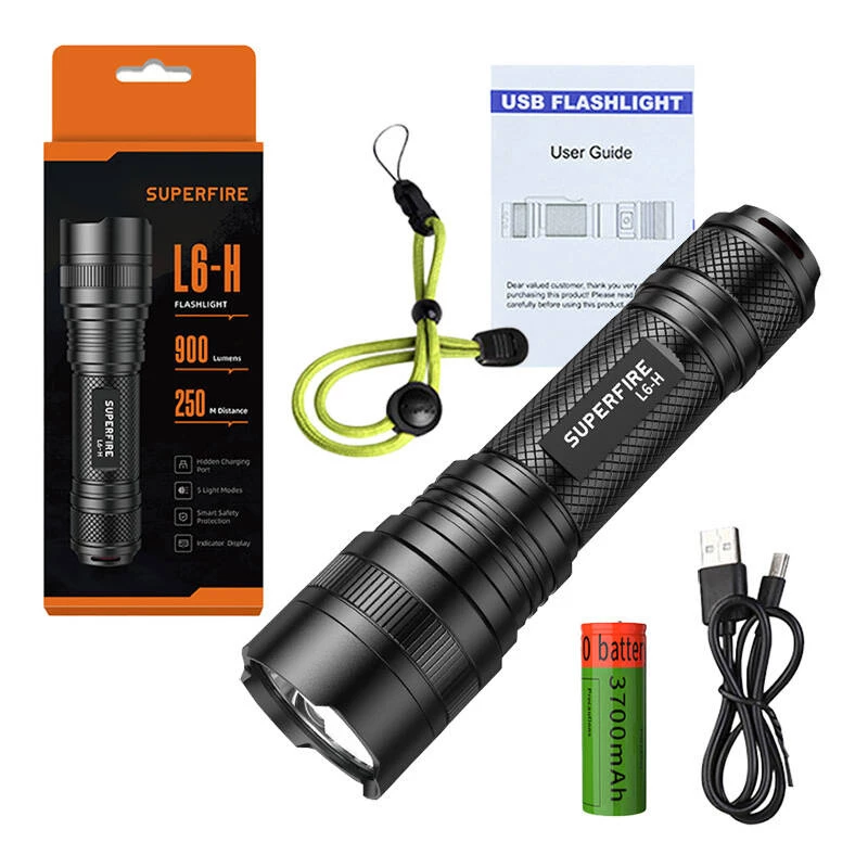 Baterka Superfire L6-H — praktická LED baterka 900 lm, 15 W