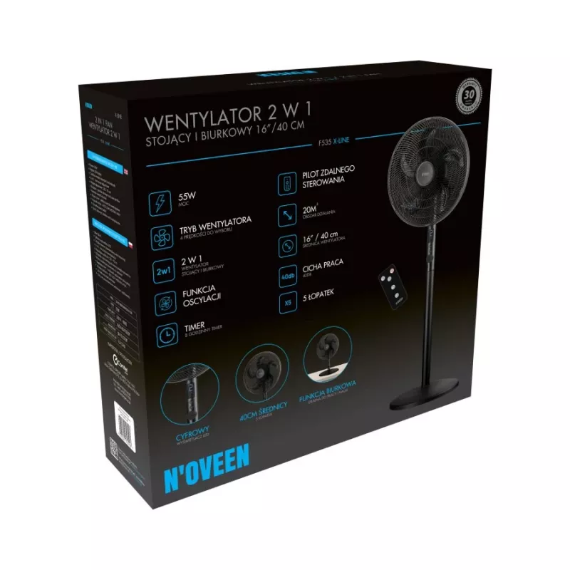Noveen F535 X-Line 2-in-1 stojanový a stolový ventilátor, 40 cm, čierny