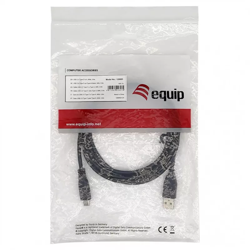 EQUIP USB 2.0 kábel C na A M/M, 0,3 m, USB 2.0 480 Mbit/s, niklované kontakty, čierny