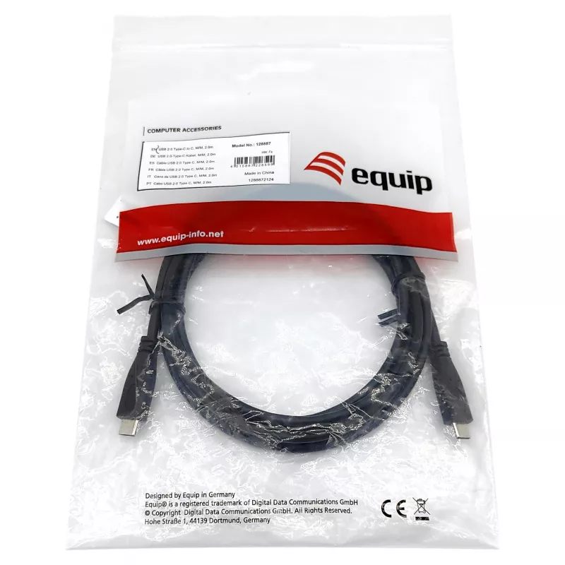 EQUIP USB 2.0 Type-C na Type-C kábel M/M 0,3 m PD 60 W, 0,48 Gbit/s, niklované kontakty, čierny