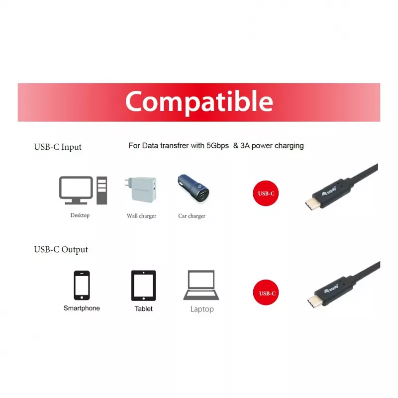 USB-C na USB-C kábel EQUIP 128348, USB 3.2 Gen 1 (5 Gbit/s), PD 60 W, 0,5 m, čierny