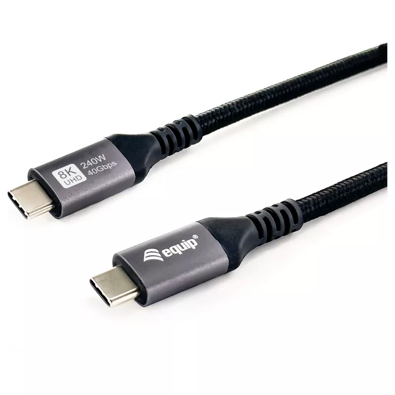 USB4 Gen3x2 C–C kábel EQUIP 128380, 0.5 m, PD 3.1 240W, 40 Gbps, 8K/60Hz, čierny