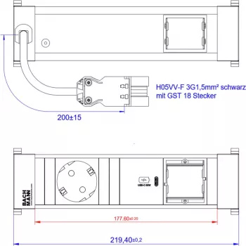 Bachmann 916.505 Power Frame Malá zásuvková lišta, 1x Schuko, 1x USB-C 30 W, 0,2 m