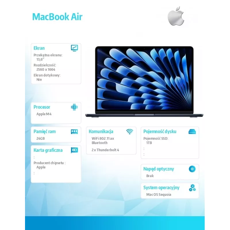 Notebook Apple Macbook Air M4 13,6 palca 24GB 1TB Mac OS