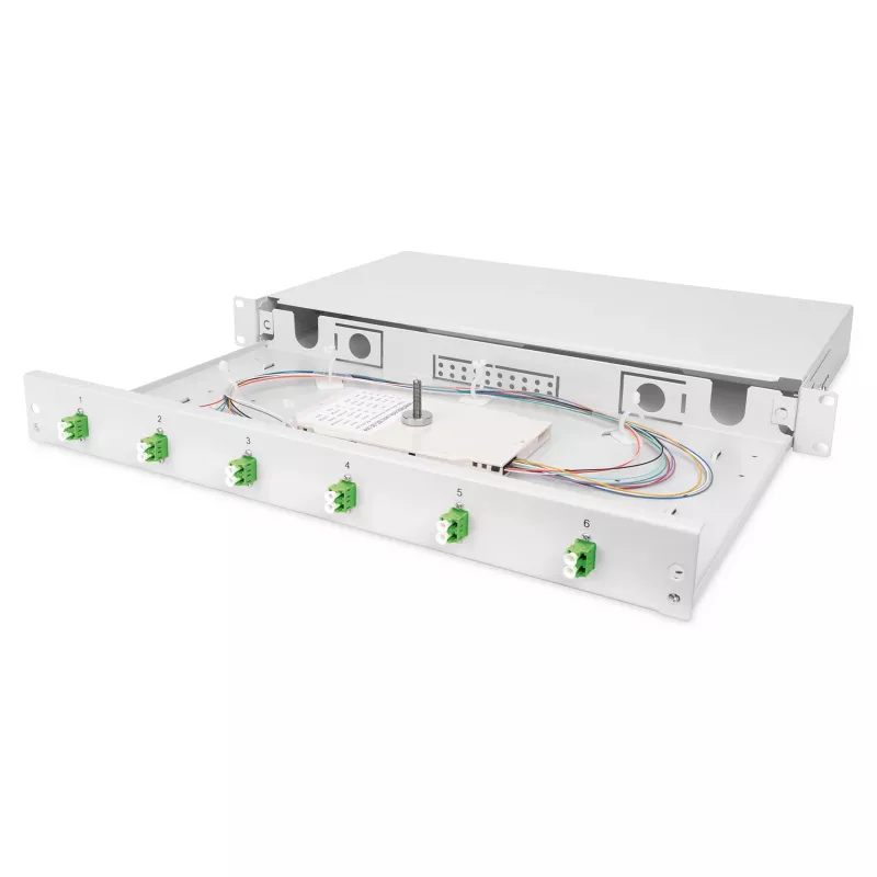 Optická zváracia krabica DIGITUS DN-96330/9APC 1U, osadená 6x LC-APC DX, OS2, polymér/oceľ, svetlosivá