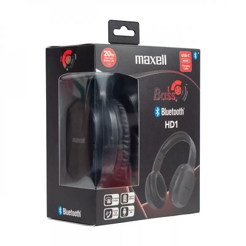 MAXELL HD1 BASS Bluetooth slúchadlá s USB-C nabíjaním, basovým zvukom, bezdrôtové over-ear prevedenie