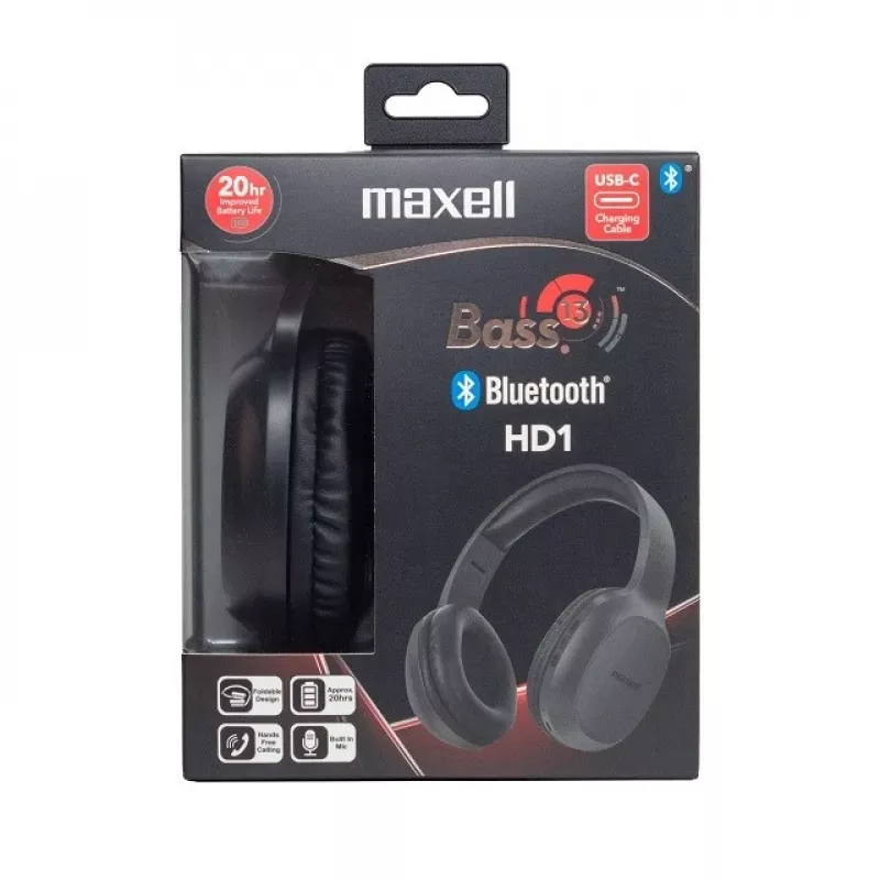 MAXELL HD1 BASS Bluetooth slúchadlá s USB-C nabíjaním, basovým zvukom, bezdrôtové over-ear prevedenie