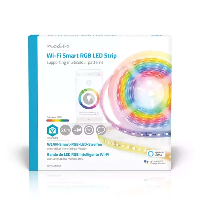 Smart Strip Light Nedis WIFILS51CRGB – Wi‑Fi, RGB, 24 W, 1 m kábel, šírka 12 mm