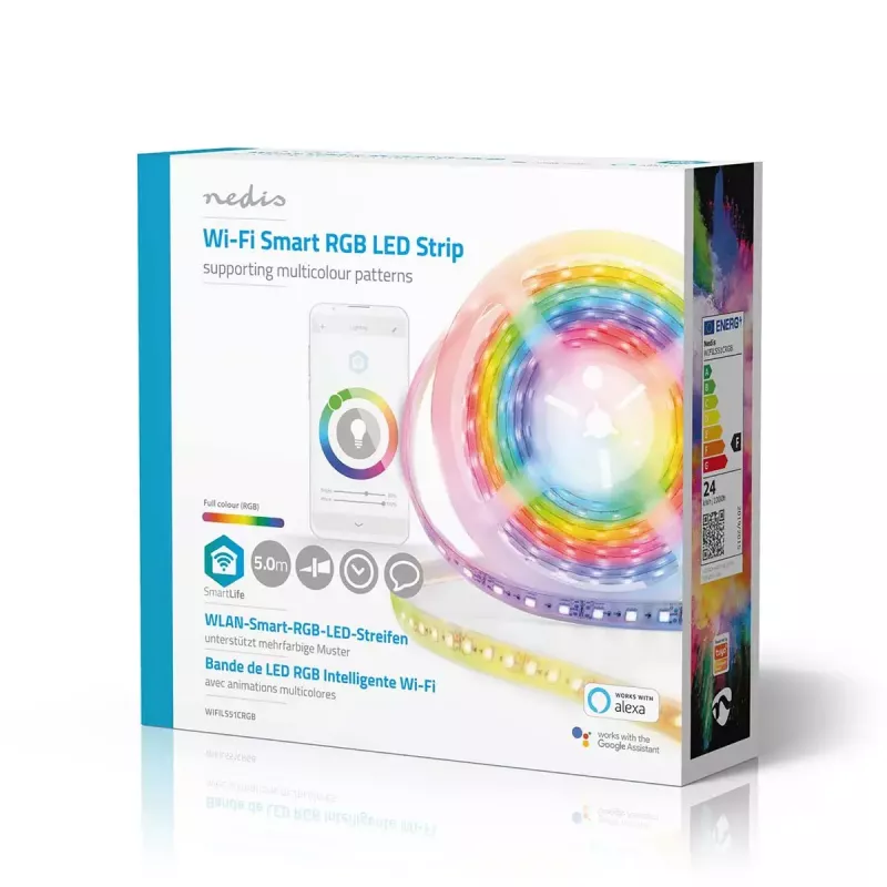 Smart Strip Light Nedis WIFILS51CRGB – Wi‑Fi, RGB, 24 W, 1 m kábel, šírka 12 mm