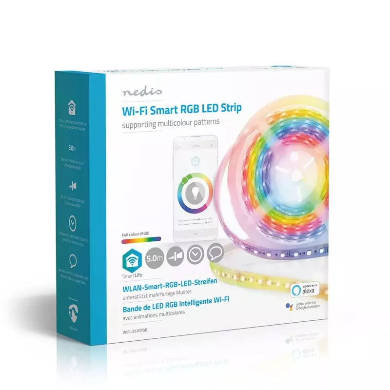 Smart Strip Light Nedis WIFILS51CRGB – Wi‑Fi, RGB, 24 W, 1 m kábel, šírka 12 mm
