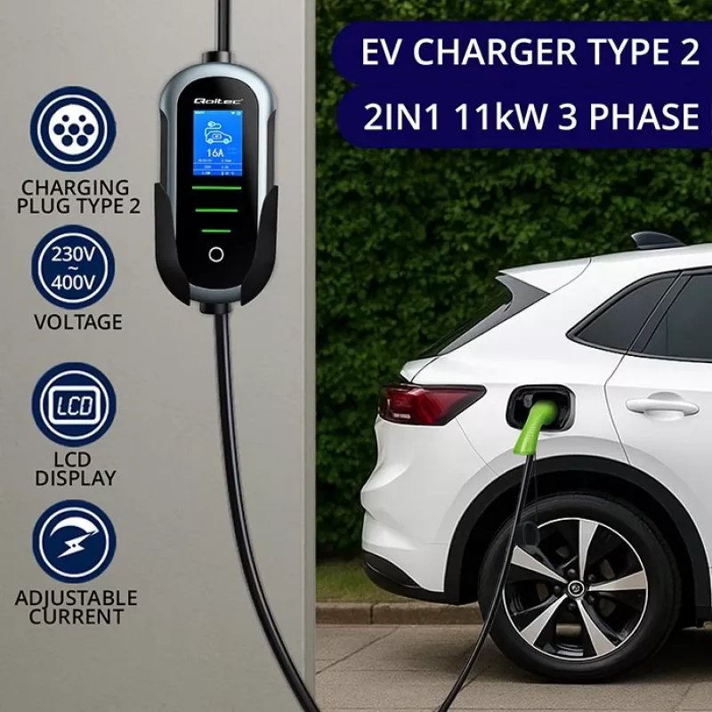 Nabíjačka pre elektromobil QOLTEC 11 kW 400 V CEE 16 A s WiFi