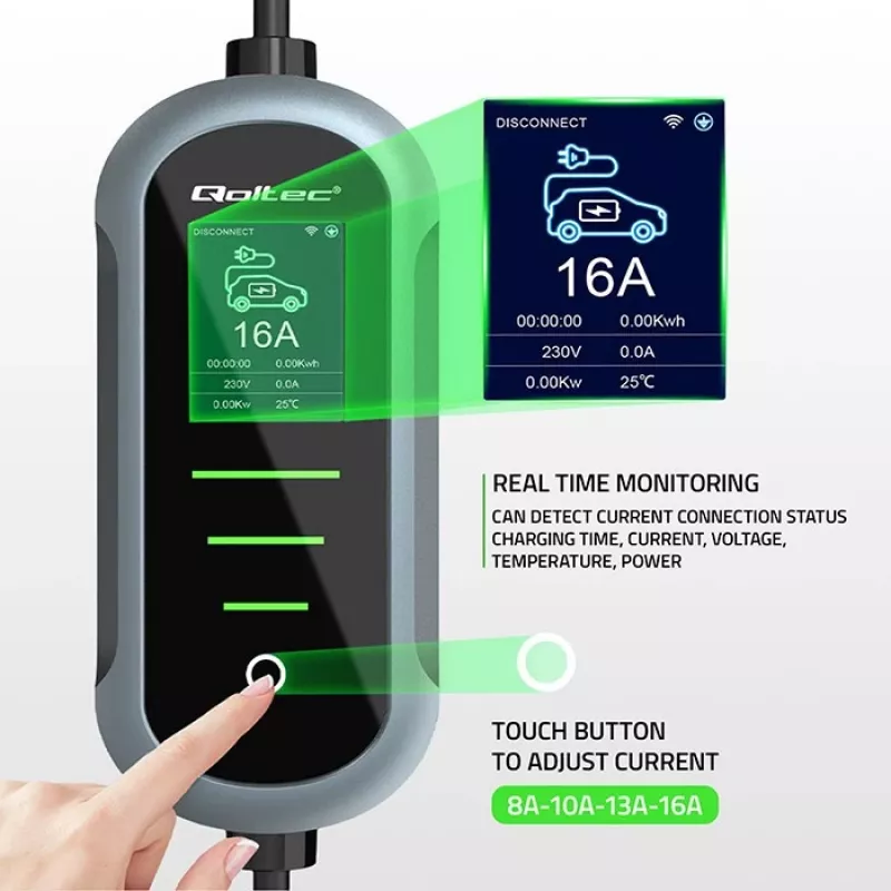 Nabíjačka pre elektromobil QOLTEC 11 kW 400 V CEE 16 A s WiFi