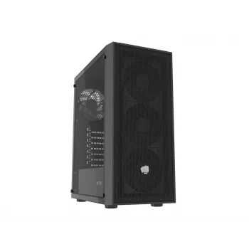 Fury Shobo SH8F Midi Tower PC skriňa — čierna, s oknom, bez napájacieho zdroja, 2×USB 3.0, 1×USB 2.0, 2×Audio, vrátane 4×120mm ventilátorov