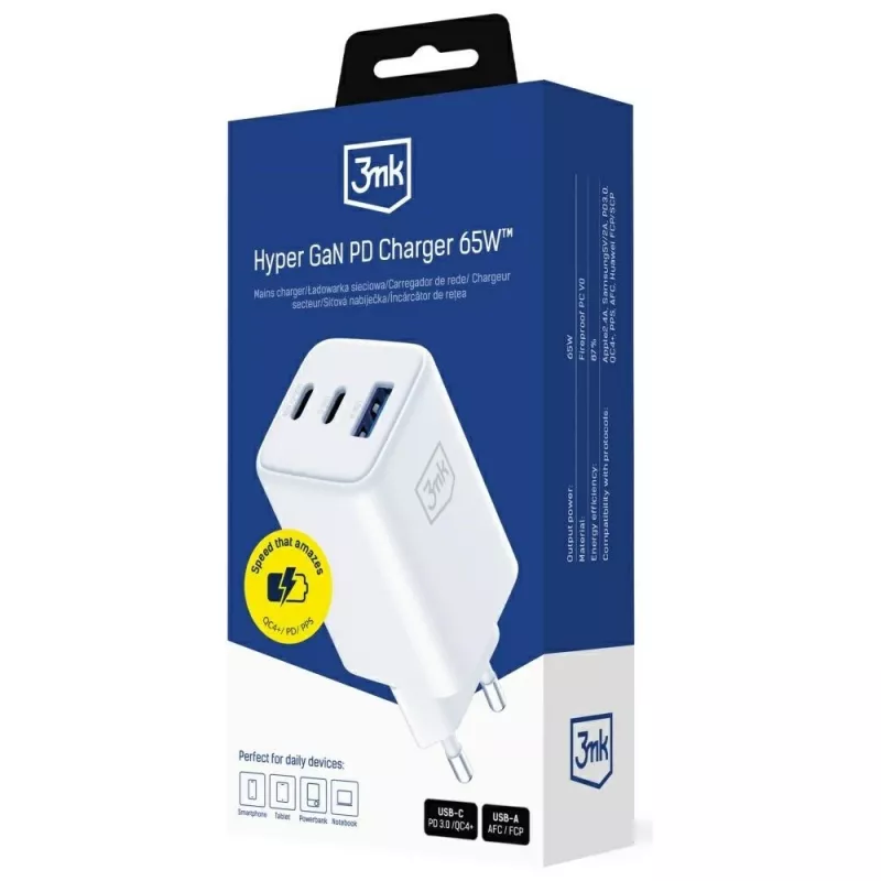 3MK Charger Hyper GaN 65W QC4+ — USB GaN 65W rýchlonabíjačka s podporou QC4+