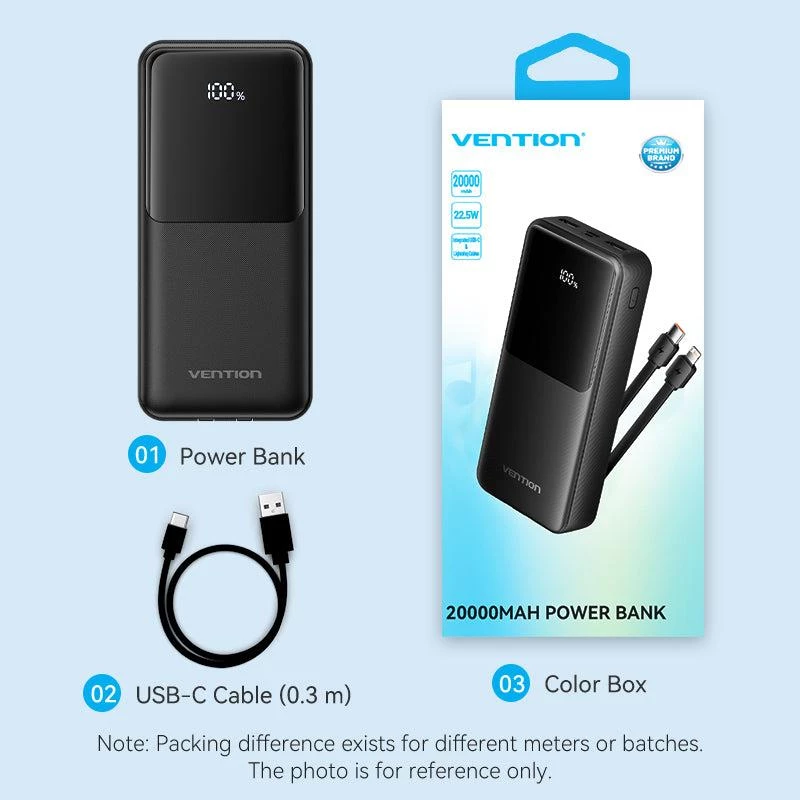 Powerbanka USB 20000MAH 22.5W/ČIERNA FHPB0 Vention