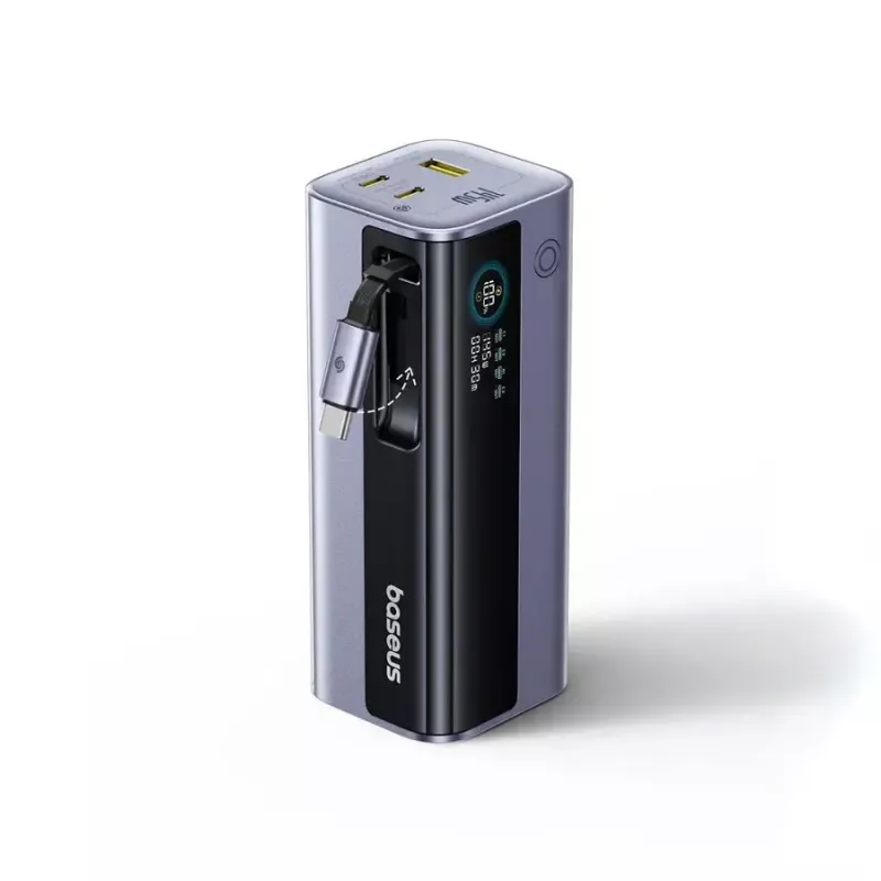 Baseus EnerGeek GR11 Powerbanka 20000 mAh 145W, zaťahovací kábel USB-C, sivá