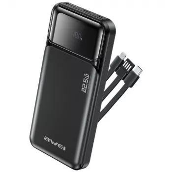 Powerbanka Awei PA-91 10000mAh 22,5W PD 2xUSB-C + kábel čierna