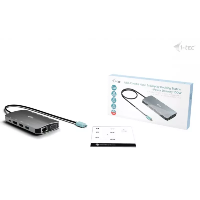 Dokovacia stanica ITEC i-tec USB-C Metal Nano 3x Display (DP, HDMI, VGA) s Power Delivery 100 W, 4x USB-A, Gigabit Ethernet