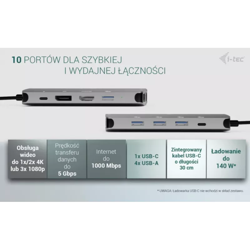 Dokovacia stanica ITEC i-tec USB-C Metal Nano 3x Display (DP, HDMI, VGA) s Power Delivery 100 W, 4x USB-A, Gigabit Ethernet