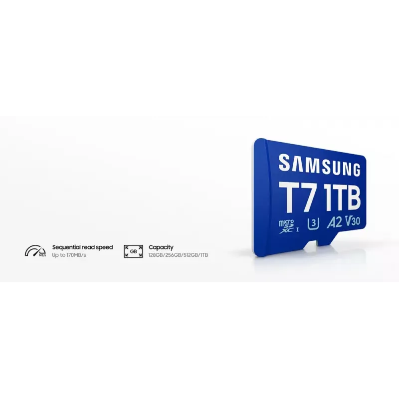 MicroSDXC pamäťová karta Samsung T7 256 GB UHS-I U3 V30 čítanie 170 MB/s modrá