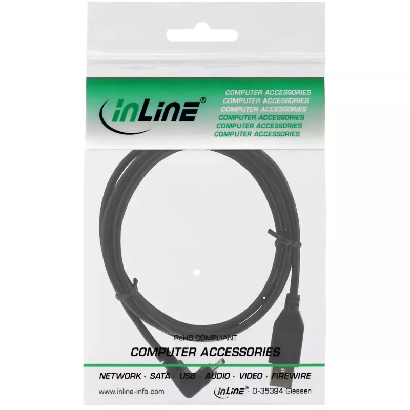 InLine USB 2.0 kábel USB A konektor samec na Mini-USB B konektor samec, 90° nahor zahnuté konektory, 1,5 m, čierny