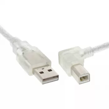 USB 2.0 kábel InLine Type-A (zahnutý) na Type-B konektor samec, 0,3 m, transparentný