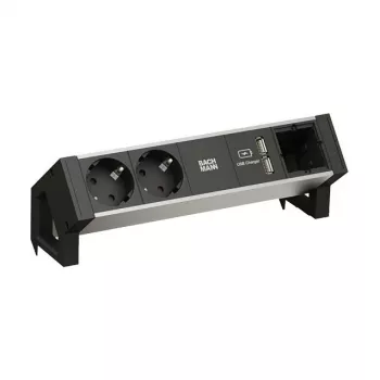 BACHMANN DESK2 ALU čierna 2x ochranná zásuvka 1x USB nabíjačka 1x ABD GST18
