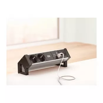 BACHMANN DESK2 ALU čierna 2x ochranná zásuvka 1x USB nabíjačka 1x ABD GST18