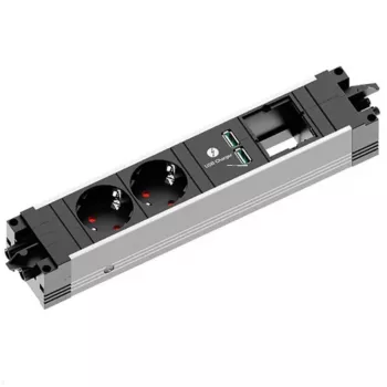 Zásuvková lišta Bachmann STEP ALU 1x USB 1x Custom modul 2x zásuvka