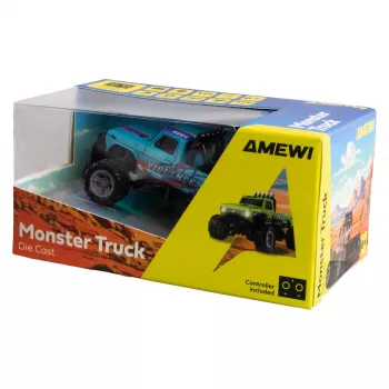 RC Monster Truck Amewi DieCast 1:64 RTR Blue – tlakový odliatok mierka 1:64, pripravený na jazdu