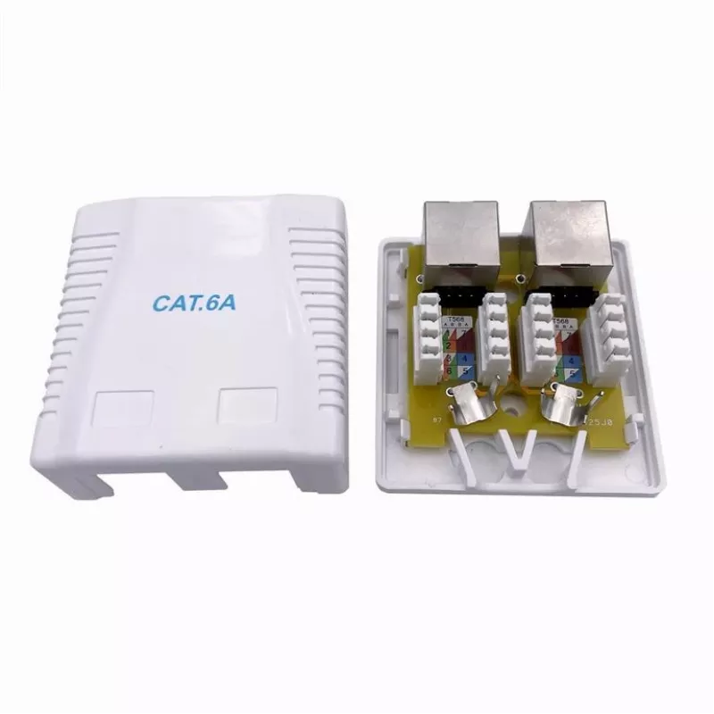 Nástenná tienená sieťová zásuvka GEMBIRD 2×RJ45 Cat6A FTP