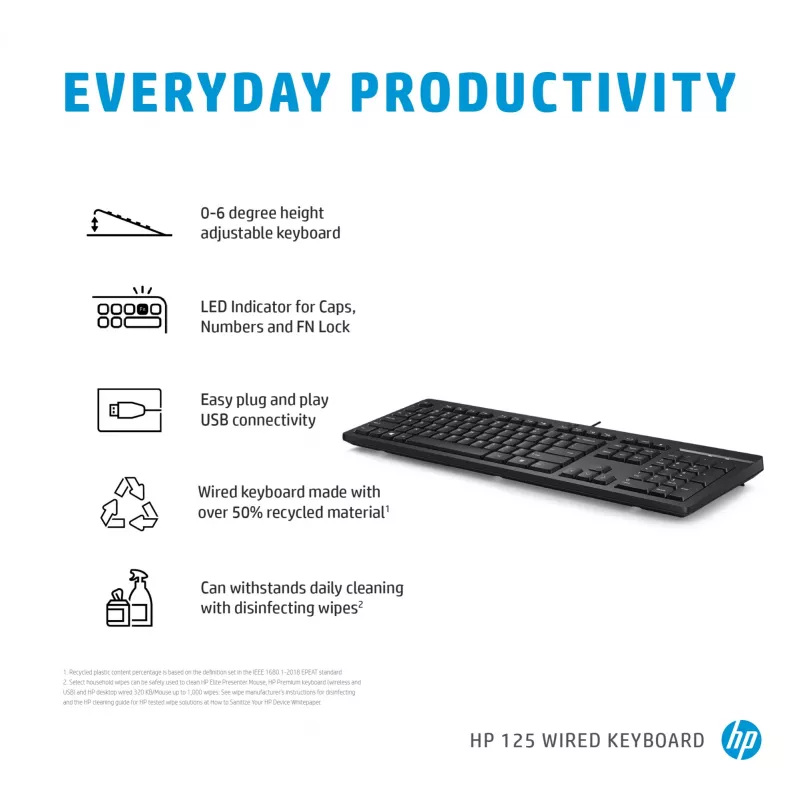 HP 125 káblová klávesnica Full-Size USB membránová čierna