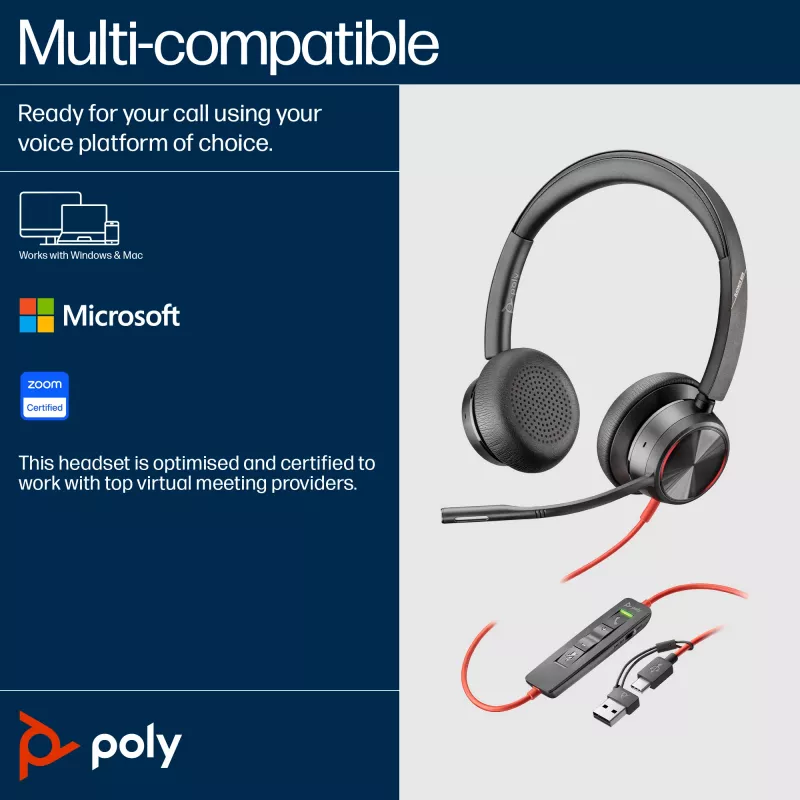 HP Poly Blackwire 8225 USB-C headset, káblový, kancelária/call centrum, 185 g, headset, čierny