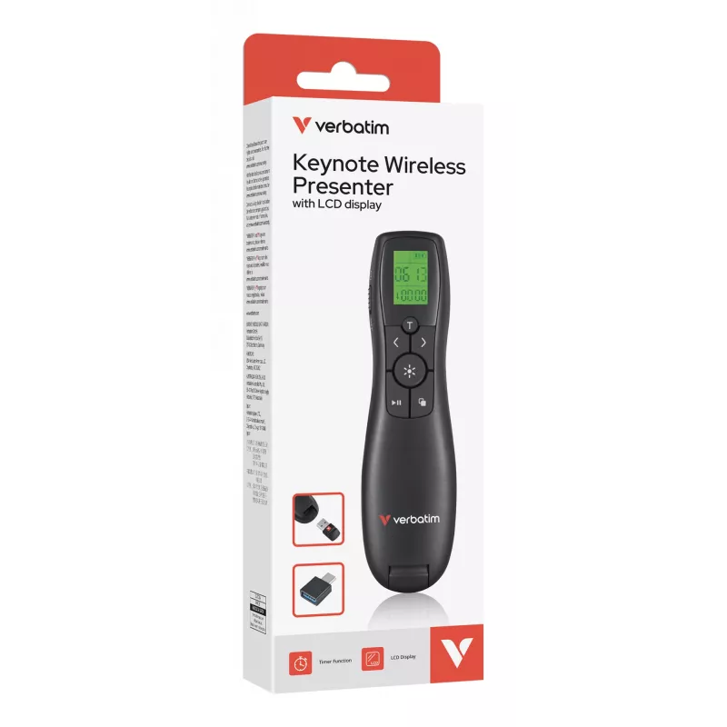 Verbatim Keynote bezdrôtový prezentér s LCD displejom, RF, USB, 30 m, čierna