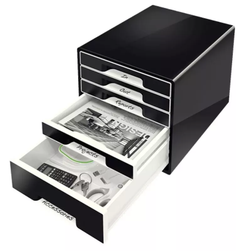 Leitz Desk Cube 5-drawer, 5 zásuviek, plast, čierna, 1 ks, 270 mm, 287 mm