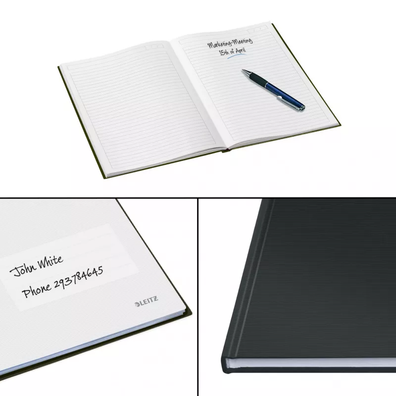 Leitz zápisník Solid Hardcover A5 linajkovaný 90 g 80 listov, monochromatický, čierna, A5, 80 listov, lesklý, 80 g/m²
