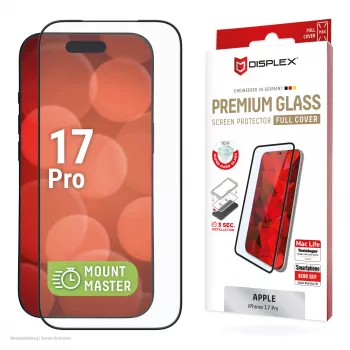 Ochrana displeja e.v.i. Displex iPhone 17 Pro Premium s montážnou pomôckou – odolná proti poškriabaniu, transparentná/čierna