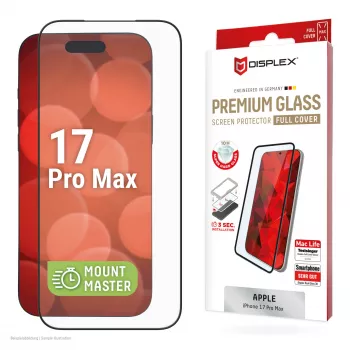 Ochranná fólia displeja e.v.i. Displex Premium pre iPhone 17 Pro Max s Mount Master (odolná proti poškriabaniu a nečistotám, transparentná/čierna)