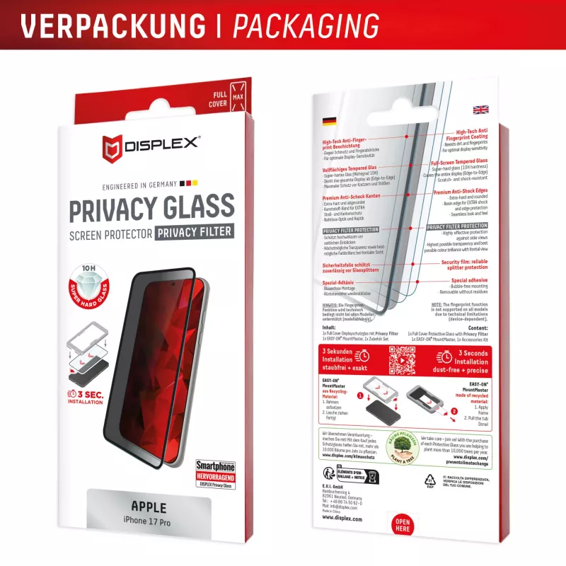 Displex Privacy Screen Protector (10H) pre Apple iPhone 17 Pro, filter proti zvedavým pohľadom