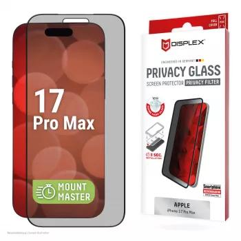Privacy ochranné sklo displeja z tvrdeného skla e.v.i. Displex (10H) pre Apple iPhone 17 Pro Max, filter proti zvedavým pohľadom
