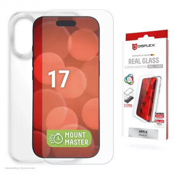 Ochrana obrazovky a puzdro e.v.i. Displex pre Apple iPhone 17, tvrdené sklo, transparentné, suchá aplikácia, odolné proti poškriabaniu