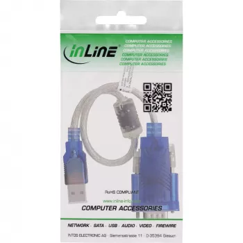 InLine 33304X USB na sériový adaptérový kábel s feritom, USB-A na 9-pinový Sub-D konektor samec