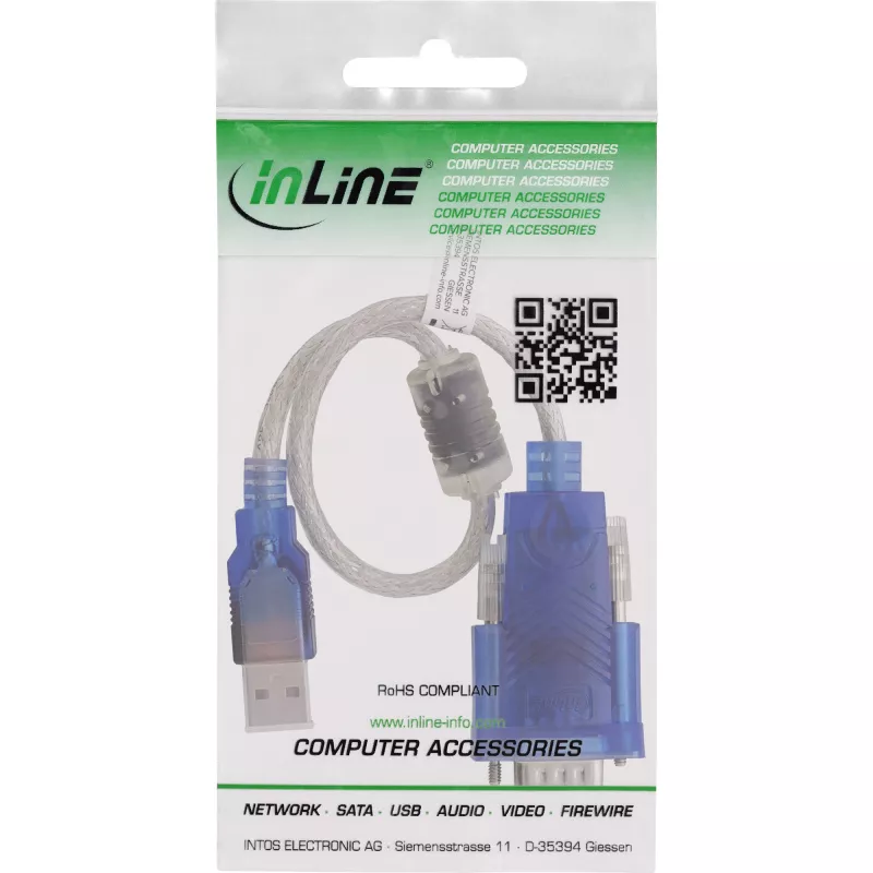 InLine 33304X USB na sériový adaptérový kábel s feritom, USB-A na 9-pinový Sub-D konektor samec