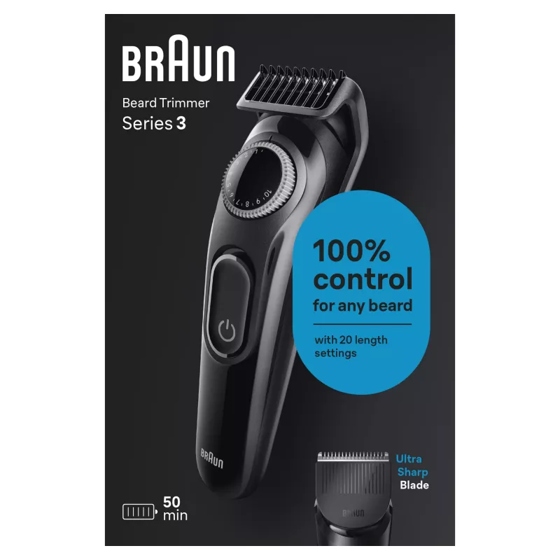 Braun BeardTrimmer 3 Beard Trm 3 BT3400, umývateľný, batéria, čierna