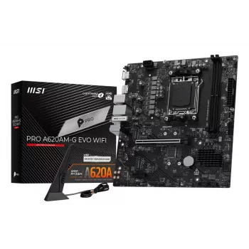 Základná doska MSI Pro A620AM-G EVO WIFI — AMD A620A čipset, socket AM5, micro ATX, DDR5, 2 pamäťové sloty, Wi‑Fi 6E, 2,5Gb Ethernet