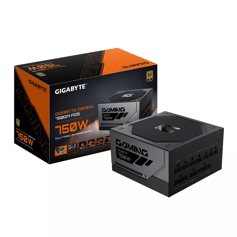 GIGABYTE GAMING 750GM PG5 napájací zdroj - PCIe 5.1, 80 PLUS Gold, plne modulárna konštrukcia, 135 mm ventilátor, kompatibilný s ATX 3.1, EU konektor