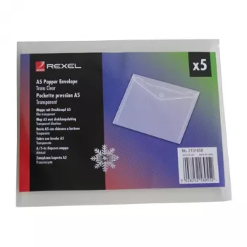 Rexel Ice Popper peňaženka na dokumenty na šírku A5 číra (5), A5, transparentná, 1 mm, 120 mm, 180 mm, 5 ks