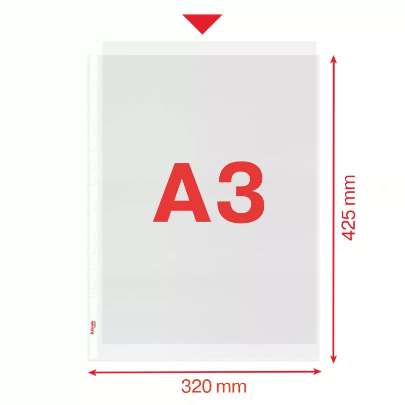 Esselte Quality Pocket A3 na výšku, 30% recyklovaný plast z pre-consumer materiálu